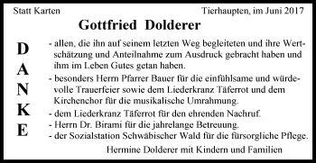 Traueranzeige von Gottfried Dolderer