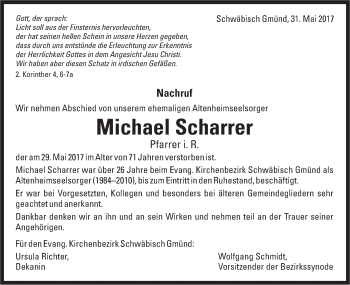 Traueranzeige von Michael Scharrer von Gmünder Tagespost