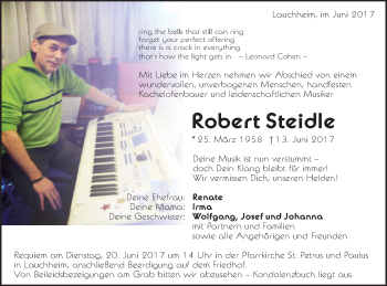 Traueranzeige von Robert Steidle von Schwäbische Post