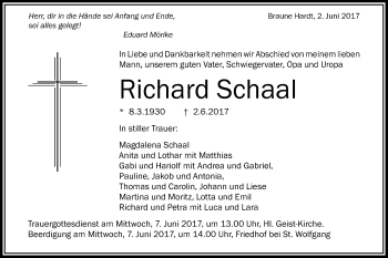 Traueranzeige von Richard Schaal von Schwäbische Post