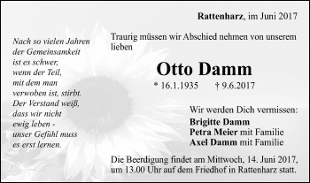Traueranzeige von Otto Damm von Gmünder Tagespost
