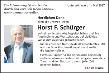 Traueranzeige von Horst F. Schürger von Kocher-Lein-Bote