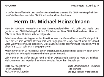Traueranzeige von Michael Heinzelmann von Gmünder Tagespost