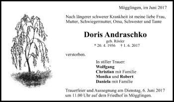 Traueranzeige von Doris Andraschko von Gmünder Tagespost