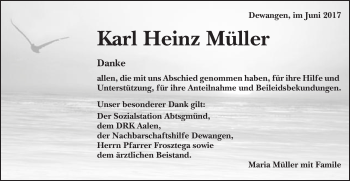 Traueranzeige von Karl Heinz Müller von Schwäbische Post