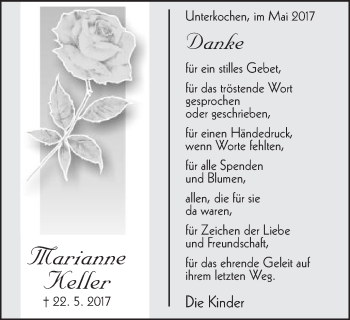 Traueranzeige von Marianne Keller von Schwäbische Post