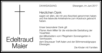Traueranzeige von Edeltraud Maier von Schwäbische Post