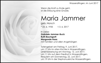 Traueranzeige von Maria Jammer von Schwäbische Post