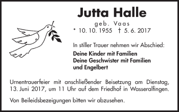 Traueranzeige von Jutta Halle von Schwäbische Post