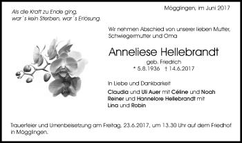 Traueranzeige von Anneliese Hellebrandt von Gmünder Tagespost