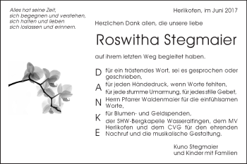Traueranzeige von Roswitha Stegmaier von Gmünder Tagespost