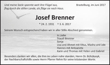 Traueranzeige von Josef Brenner von Schwäbische Post