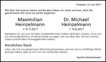 Traueranzeige von Maximilian und Michael Heinzelmann von Gmünder Tagespost