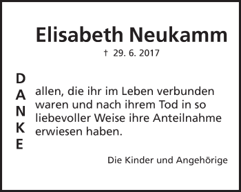 Traueranzeige von Elisabeth Neukamm von Schwäbische Post