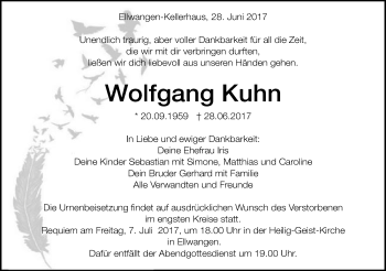 Traueranzeige von Wolfgang Kuhn von Schwäbische Post
