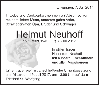 Traueranzeige von Helmut Neuhoff von Schwäbische Post