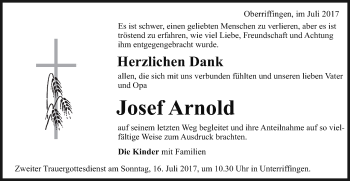 Traueranzeige von Josef Arnold von Schwäbische Post