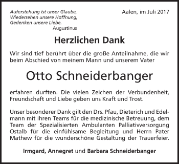 Traueranzeige von Otto Schneiderbanger von Schwäbische Post