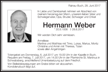 Traueranzeige von Hermann Weber von Schwäbische Post