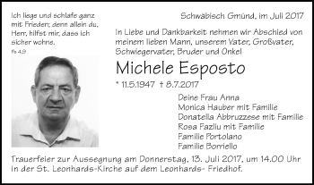 Traueranzeige von Michele Esposto von Gmünder Tagespost