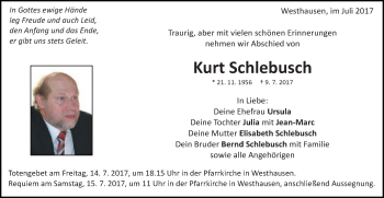 Traueranzeige von Kurt Schlebusch von Schwäbische Post