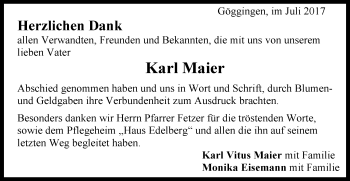 Traueranzeige von Karl Maier von Gmünder Tagespost