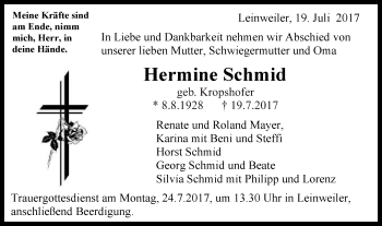 Traueranzeige von Hermine Schmid von Gmünder Tagespost
