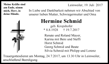 Traueranzeige von Hermine Schmid