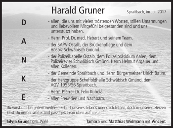 Traueranzeige von Harald Gruner von Gmünder Tagespost
