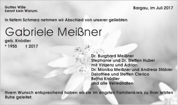 Traueranzeige von Gabriele Meißner von Gmünder Tagespost