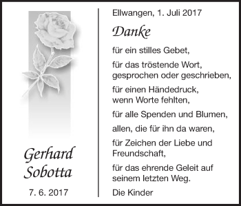 Traueranzeige von Gerhard Sobotta von Schwäbische Post