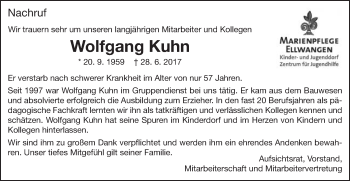 Traueranzeige von Wolfgang Kuhn von Schwäbische Post