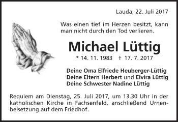 Traueranzeige von Martin Lüttig von Schwäbische Post