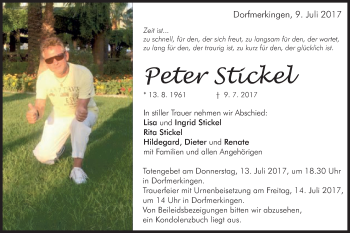 Traueranzeige von Peter Stickel von Schwäbische Post