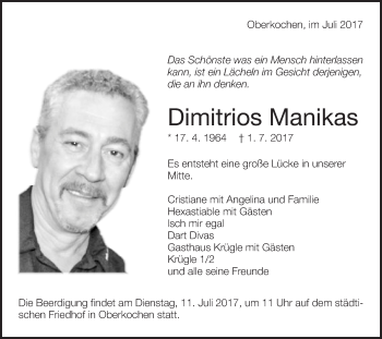 Traueranzeige von Dimitrios Manikas von Schwäbische Post