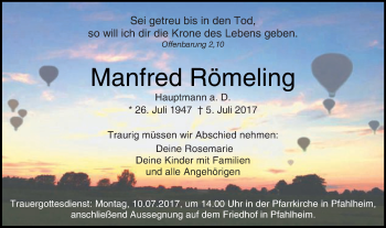 Traueranzeige von Manfred Römeling von Schwäbische Post