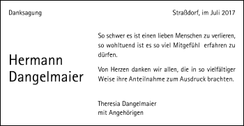 Traueranzeige von Hermann Dangelmaier