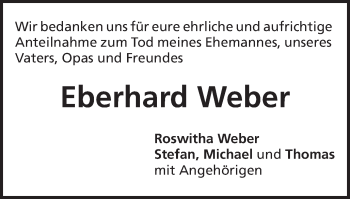 Traueranzeige von Eberhard Weber von Bopfinger Stadtanzeiger