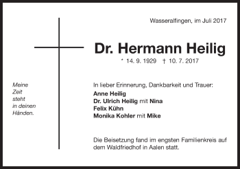 Traueranzeige von Hermann Heilig von Schwäbische Post