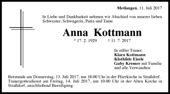 Traueranzeige von Anna Kottmann von Gmünder Tagespost