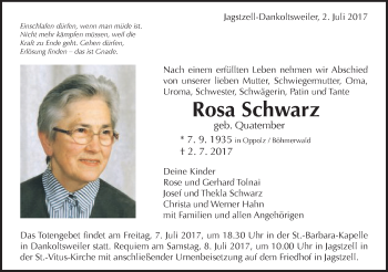 Traueranzeige von Rosa Schwarz von Schwäbische Post