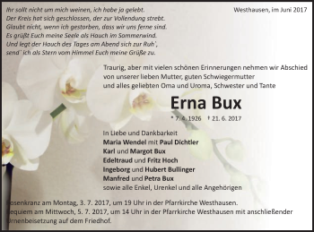 Traueranzeige von Erna Bux von Schwäbische Post
