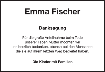 Traueranzeige von Emma Fischer von Amtsblatt_Oko