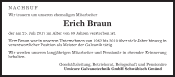 Traueranzeige von Erich Braun