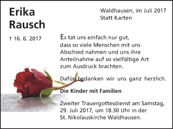 Traueranzeige von Erika Rausch von Schwäbische Post