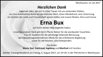 Traueranzeige von Erna Bux von Schwäbische Post