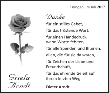 Traueranzeige von Gisela Arndt von Schwäbische Post