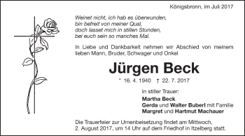 Traueranzeige von Jürgen Beck von Schwäbische Post