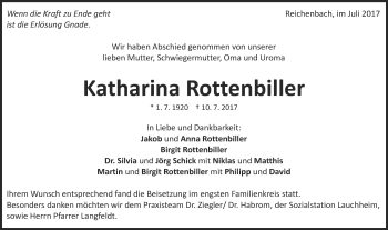 Traueranzeige von Katharina Rottenbiller von Schwäbische Post