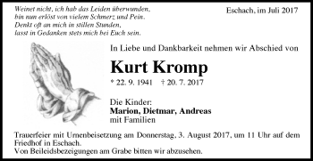 Traueranzeige von Kurt Kromp von Gmünder Tagespost